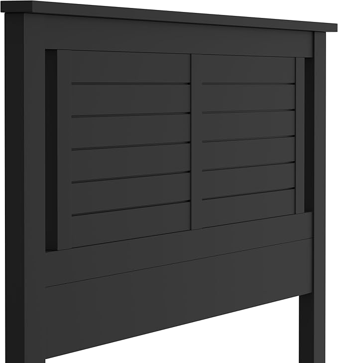 Serene Poplar Wood Queen Headboard, Modern Farmhouse Panel with Horizontal Scoring, Queen Size Headboard in Black, Casual Coastal Style, Easy Assembly, Quality Materials