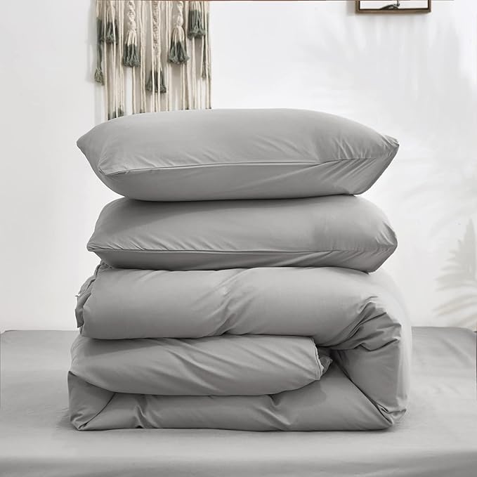 Cottonight Silver Grey Comforter Sets Queen Light Grey Bedding Comforter Set Plain Gray Blanket Quilts Soft Breathable Modern Silver Gray Bedding Set for Women Men Adults Teens