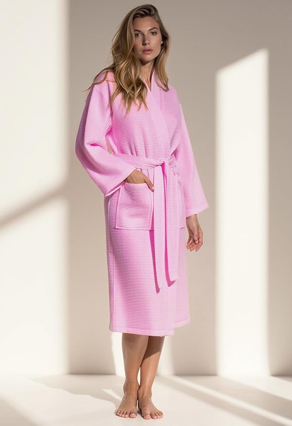 Turquaz Lightweight Full-Length Robes For Women Waffle Kimono Bathrobe - Soft, Fast-Drying, Long-Lasting Cotton Blend Unisex