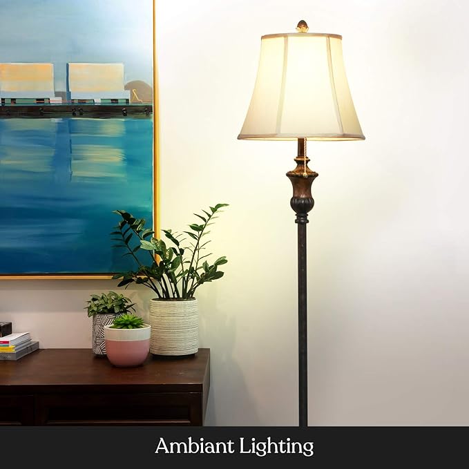 Brightech Sophia LED Floor Lamp, Tall Mid-Century Modern Lamp with Bell Shape Fabric Shade, Great for Bedroom & Living Room Decor - Bronze