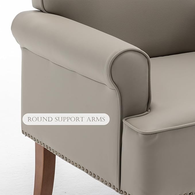 Accent Chair, Faux Leather Living Room Chairs with Nailhead Trim, Mid-Century Lounge Armchair with Solid Wood Legs, Comfy Reading Single Sofa for Bedroom, Waiting Room (Grey, 2 Chairs)