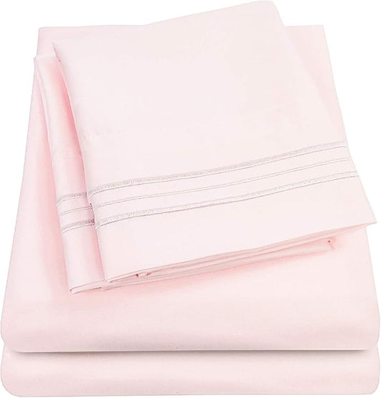 1500 Supreme Collection Twin XL Sheet Sets Pale Pink - 3 Piece Bed Sheets and Pillowcase Set for Twin XL Mattress - Extra Soft, Elastic Corner Straps, Deep Pocket Sheets, Twin XL Pale Pink