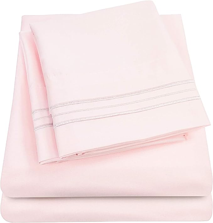 1500 Supreme Collection Extra Deep Pocket Sheets Set - Luxury Soft Bed Sheets, Wrinkle Free, Bedding, Over 40 Colors, 21 inch Extra Deep Pocket, Queen, Pale Pink