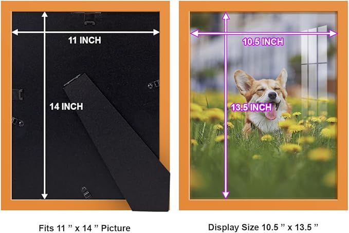 Renditions Gallery 11x14 inch Picture Frame High-end Modern Style, Made of Solid Wood and High Definition Glass Ready for Wall and Tabletop Photo Display, Orange Frame