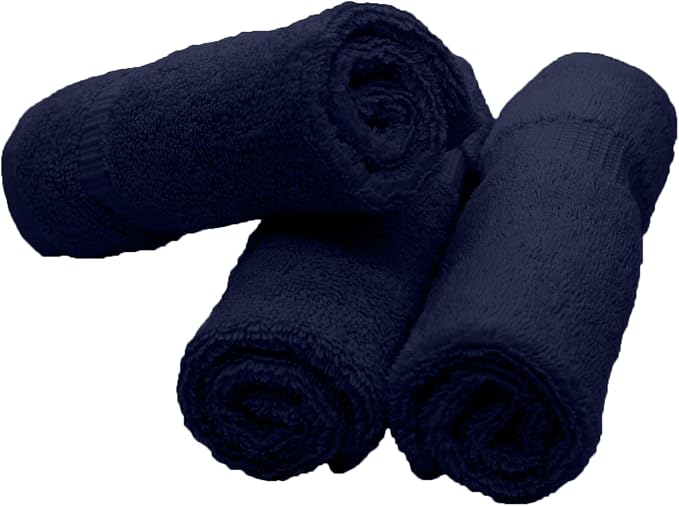 Luxury Hotel & Spa Quality, 100% Turkish Cotton 700 GSM Cloth, Eco Friendly Towel, Body wash, Makeup & Facial Cleaning, Baby, loofah, Dobby Border washcloths Towel Set 13" X 13", Navy Blue, Set of 12