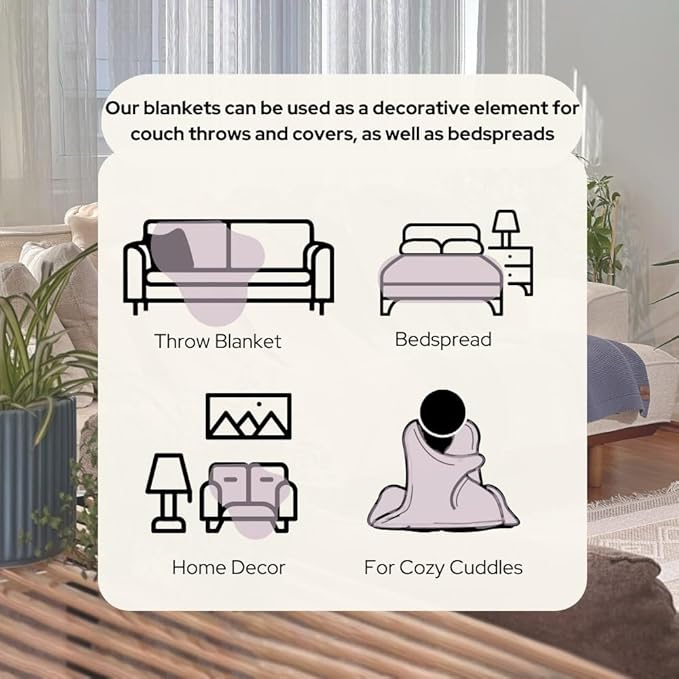 Dalisa 100% Organic Turkish Cotton Throw Blanket - GOTS Certified, Cozy - Perfect for Couch, Bed, and Home Decor - Boho Vintage Knit Alina (Lavender Frost, 60x80)