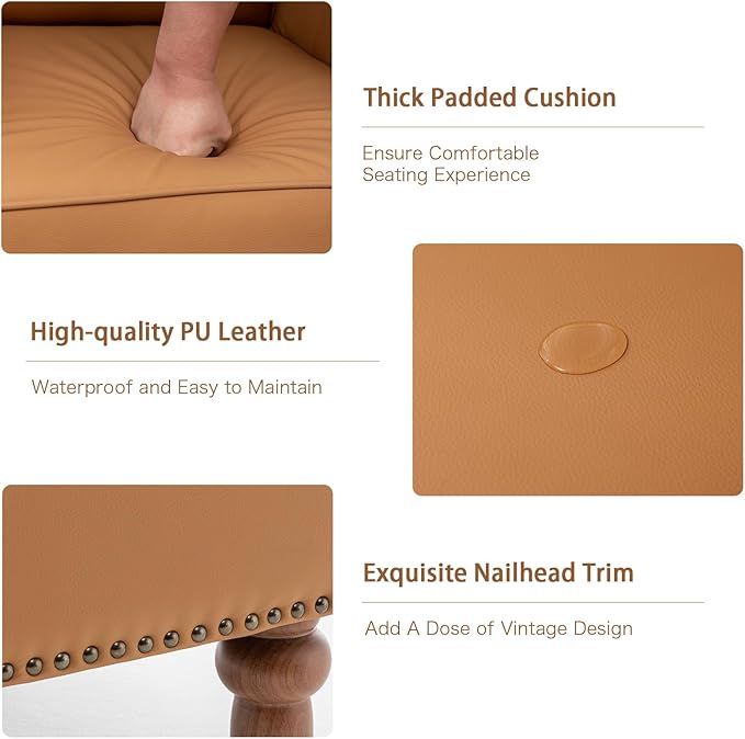 Accent Chair, Faux Leather Living Room Chairs with Nailhead Trim, Mid-Century Lounge Armchair with Solid Wood Legs, Comfy Reading Single Sofa for Bedroom, Waiting Room (Orange, 1 Chair)