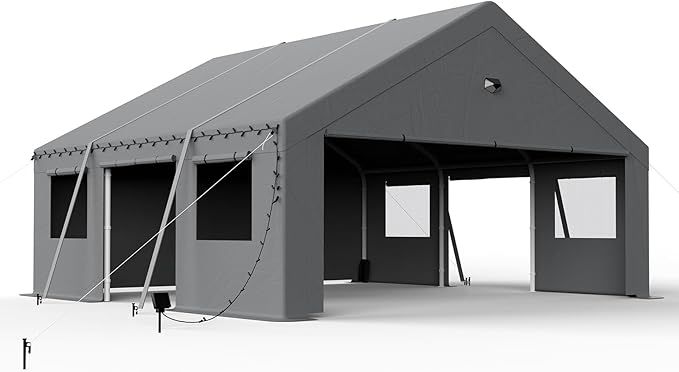 20x20 Carport Canopy, Heavy Duty Car Ports with Sidewalls, Portable Garage Carports with Roll Up Zipper End & Side Doors, Grey