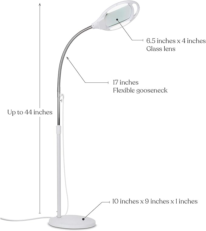 Brightech LightView Pro Magnifying Glass with Light and Stand, Magnifying Floor Lamp with a 6-Wheel Rolling Base for Facials, Lash Estheticians, Dimmable LED Work Light for Sewing, Crafts