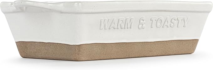 DEMDACO Gather 'Round Collection Back For More Warm & Toasty Classic White 9 x 5 Stoneware Serving Loaf Pan Baking Dish