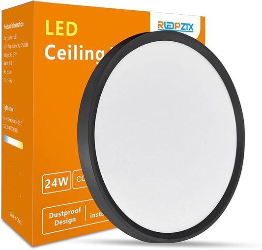 Led Flush Mount Ceiling Light,16 Inch 32w 3480lm,3000k/4000k/6000k 3CCT Selectable, Round Modern Flat Panel Super Slim Led Ceiling Light,for Living Dining Kitchen Bedroom Room (1Pack-Black)