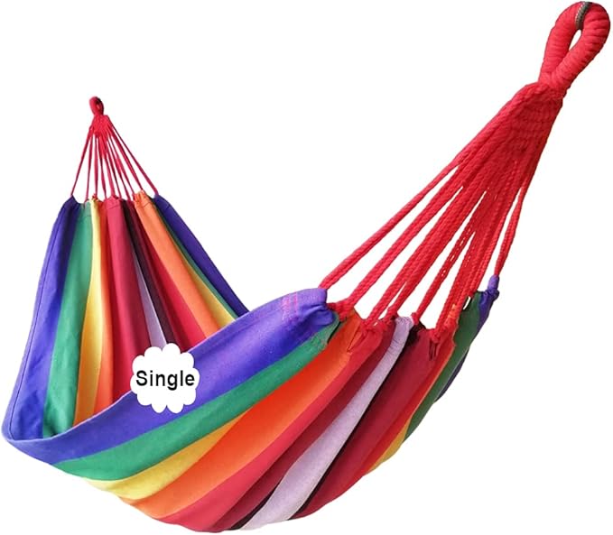 Brazilian Single Hammock 1 Person Canvas 200X100cm Total Length 310cm Load 250kg Cotton Hammock for Garden Backyard Outdoor and Indoor
