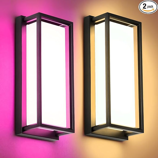 RAYVO Outdoor Wall Lights 2 Pack, 1500LM RGBCW Smart Porch Lights Color Changing Exterior Lighting Fixtures, IP65 Waterproof Outdoor Sconce Lights, Compatible with Alexa Google Assistant, ETL Listed