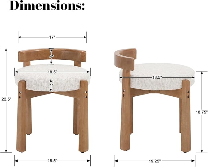 DUOMAY Modern Chenille Vanity Stools Set of 2, Upholstered Low Back Ottomans with Solid Wood Legs Cute Round Footrest Makeup Stools Dressing Seat for Living Room Bedroom, Beige