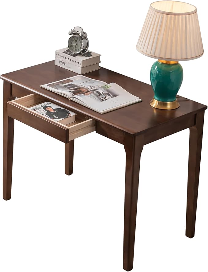 Solid Wood Desk, Gaming Study Home Office Desks for Work, Student PC Desk for Bedroom, Small Computer Desk for Small Spaces, Easy to Assemble (Walnut Color, 39inch)