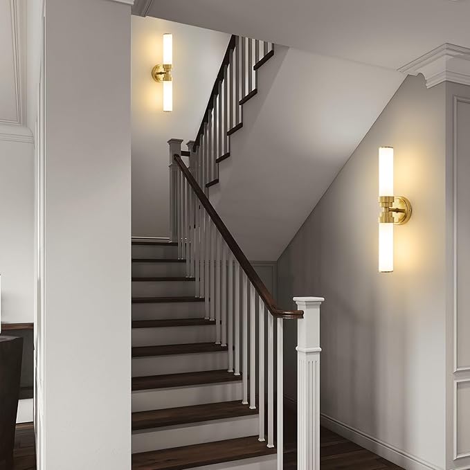 Bathroom Light Fixtures, Gold Wall Sconce with Milk Glass Shade, Modern Vanity Light Up and Down Sconces Wall Lighting - Bulb Not Included