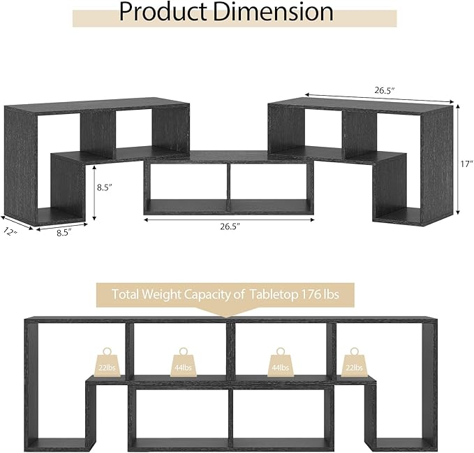 Tangkula 3 Pieces Console TV Stand, Free-Combination Entertainment Center for 50 55 60 65 Inch TV, Minimalist Modern TV Table Media Stand, DIY Open Storage Bookcase for Living Room (Black Wood Grain)