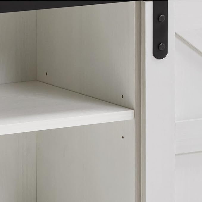 Softa 58" TV Stand, Modern & Farmhouse Wood Entertainment Center for TVs Up to 65", with Sliding Barn Door, Storage Cabinet Table, Adjustable Shelves (White)