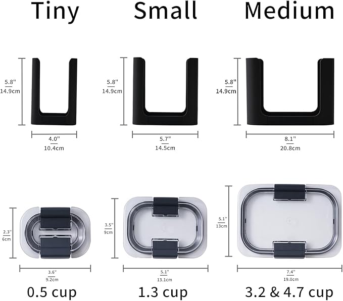 Food Container Lid Organizer for Rubbermaid Brilliances nap-on lids, Lid Organizer for Kitchen Cabinet Storage (3-Piece) - Holds 24 Lids for 4.7 Cup, 3.2 Cup, 1.3 Cup & 0.5 Cup Containers (Black)
