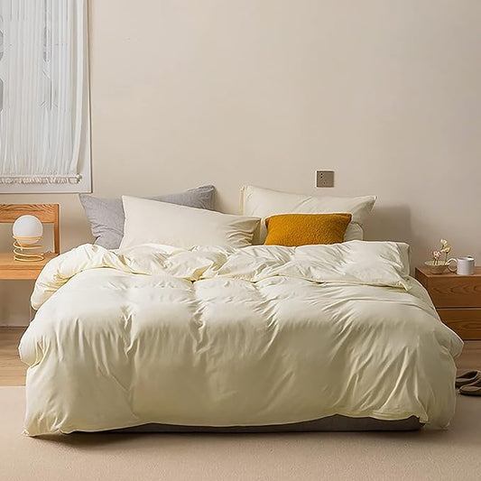 Luxlovery Ivory White Comforter Set California King Cream White Bedding Comforter Cal King Solid Beige Minimalist Bedding Set Soft Breathable Blanket Quilts Modern Comforter Set
