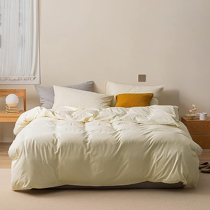 Luxlovery Beige White Comforter Set King Size Beige Ivory Bedding Set Solid Color Cream Off White Blanket Quilts Soft Breathable Ivory White Light Color Comforter Women Men