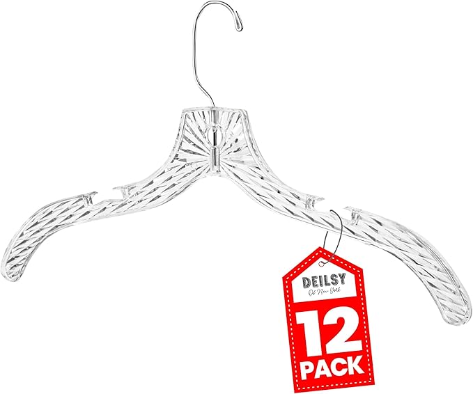 Clothes Hangers Plastic Set of 12 Pack Heavy Duty Hangers Dresses, T-Shirts Shirt Dress Blouse Hangers for Closet Organization Crystal Hanger Women and Men Coat Hanger