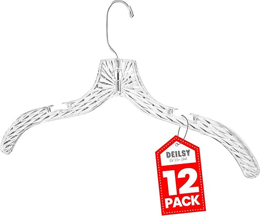 Clothes Hangers Plastic Set of 12 Pack Heavy Duty Hangers Dresses, T-Shirts Shirt Dress Blouse Hangers for Closet Organization Crystal Hanger Women and Men Coat Hanger