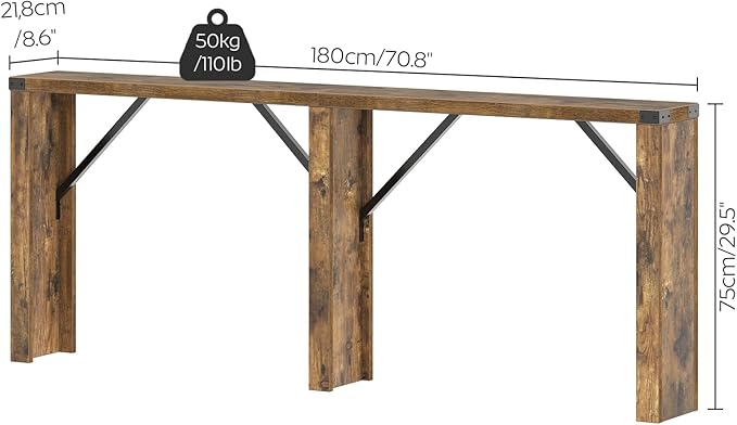 Console Table, 70.8" Long Behind Couch Sofa Table, Entryway Table, Farmhouse Console Table for Narrow Spaces, Hallway, Living Room, Rustic Brown CT31BR