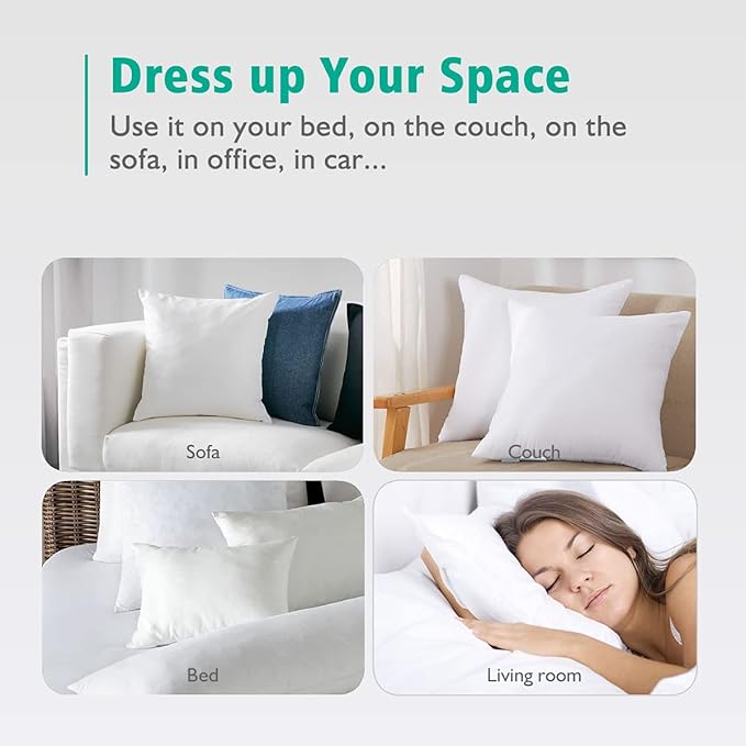 APSMILE Organic 20x20 Feather Down Throw Pillow Inserts Set of 2, 100% Cotton Fabric, Soft Fluffy Square Decorative Pillow Form Core for Sofa, Bed, Couch, Cushion Sham Stuffer