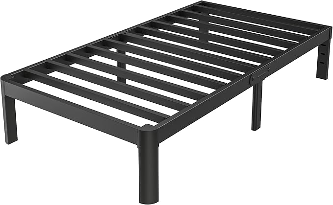 Twin Size Bed Frames 14 Inch, Metal Twin Bed Frame No Box Spring Needed, DIY Headboard Holes, Heavy Duty Steel Support 3500 LBS, Noiseless, Round Corner Leg, Storage Space, Easy Assembly, Black