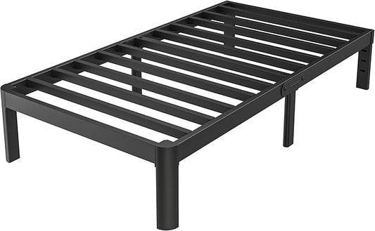 Twin Size Bed Frames 14 Inch, Metal Twin Bed Frame No Box Spring Needed, DIY Headboard Holes, Heavy Duty Steel Support 3500 LBS, Noiseless, Round Corner Leg, Storage Space, Easy Assembly, Black