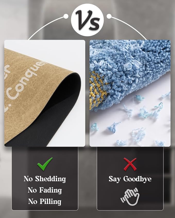 MontVoo -Bath Mat Rug- Non Slip Quick Dry Absorbent Thin Bathroom Rugs Fit Under Door-Faux Suede Surface Bathroom Floor Mats-Shower Rug for in Front of Bathtub Shower 17 X27.5 Camel Text Pattern