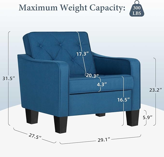 STHOUYN Living Room Chairs Accent Chairs Set of 2, Waiting Room Arm Chairs, Reading Chairs for Bedroom Comfy Club Chair Tufted, Office Small Space (2, Blue)