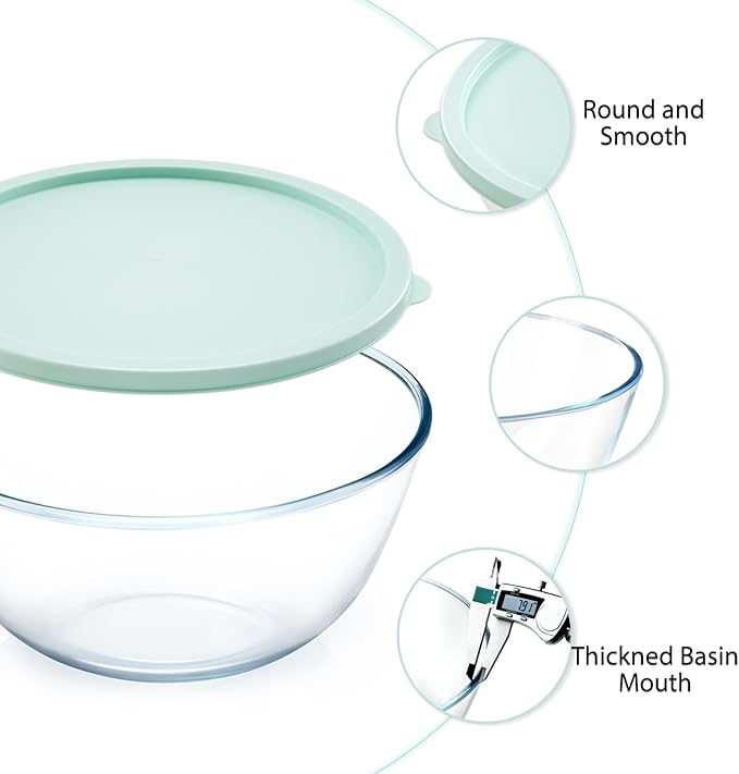 NUTRIUPS 4.7 Quart Large Glass Mixing Bowl with Lid, Deep Big Glass Bowl Large Salad Bowl (Horizon Green)