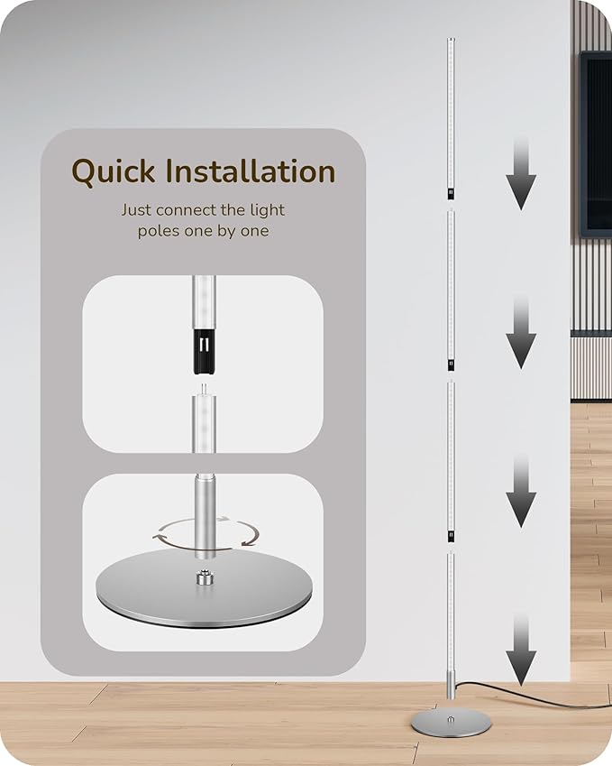 EDISHINE LED Standing Floor Lamp, Dimmable Corner Standing Light with Remote, 3 Color Temperature 3000K-4500K-6000K, 57.5" Modern Floor Lamps for Living Room, Bedroom, Office, Silver