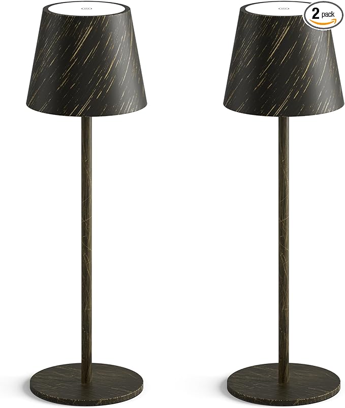 2-Pack Copper Cordless Table Lamp,Rechargeable LED Desk Lamp,5000mAh Battery Operated Lamp,3000K Warm Light Stepless Dimming,IP54 Waterproof Portable Table Light for Restaurant/Camping,Copper