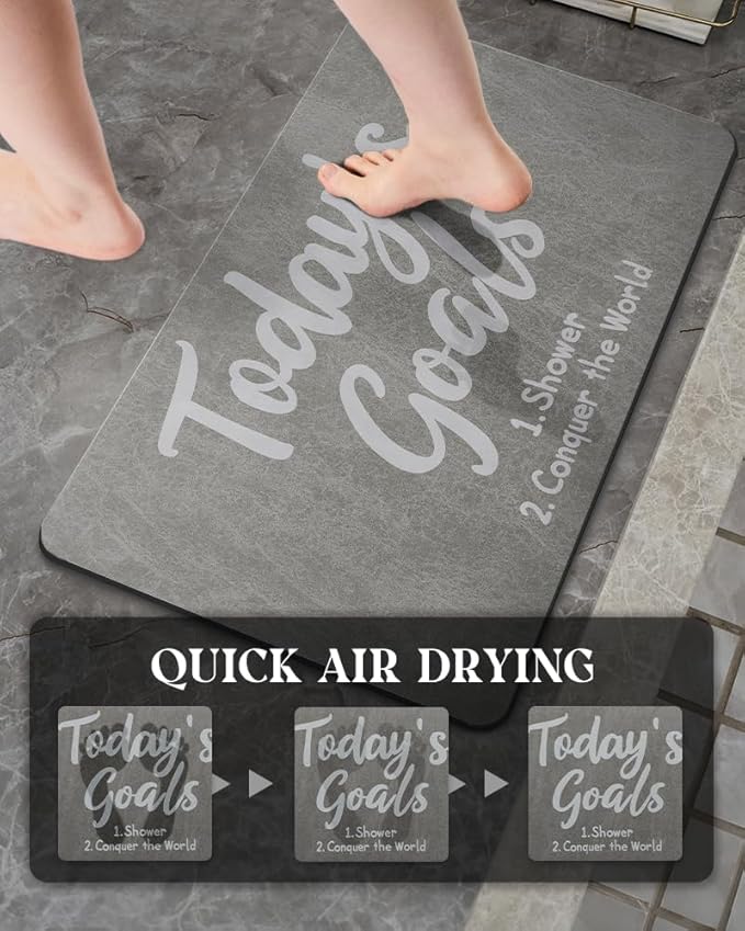 MontVoo -Bath Mat Rug- Non Slip Quick Dry Absorbent Thin Bathroom Rugs Fit Under Door-Faux Suede Surface Bathroom Floor Mats-Shower Rug for in Front of Bathtub Shower 17 X27.5 Grey Text Pattern