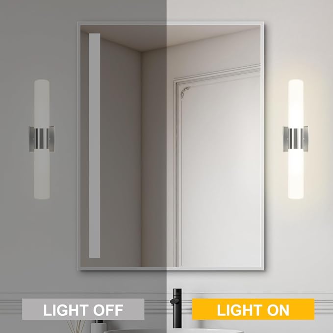 Kalium Bathroom Wall Sconce Fixture, 21 Inch Modern Vanity Lights with Frosted Glass Shade, Indoor Sconces Lighting Wall Decor Lamps for Bathrooms Living Room Stairs Bedroom (Silver)