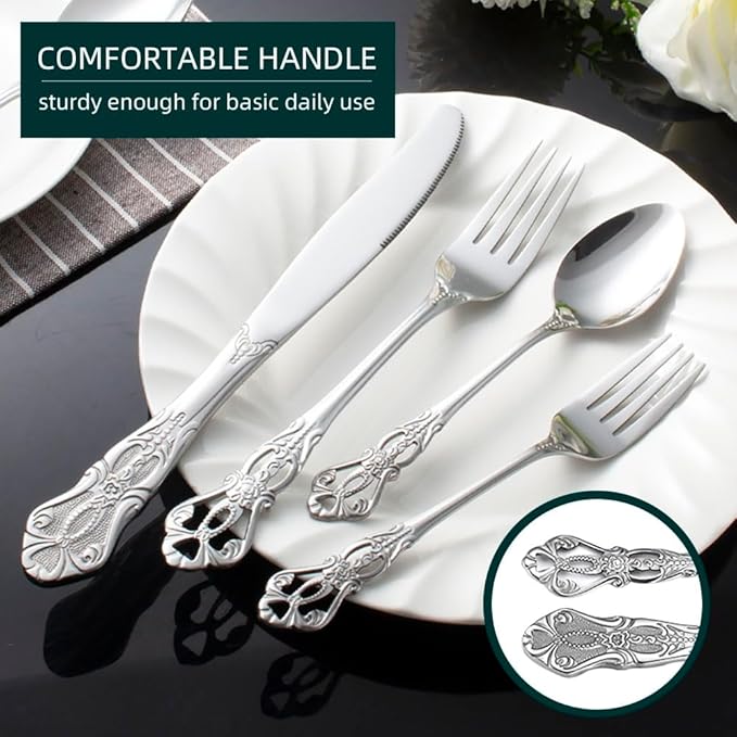 20-Piece Stainless Steel Flatware Set, Silver Silverware Set Service for 4, Cutlery Utensils Set, Include Fork Knife Spoon Set, Dishwasher Safe