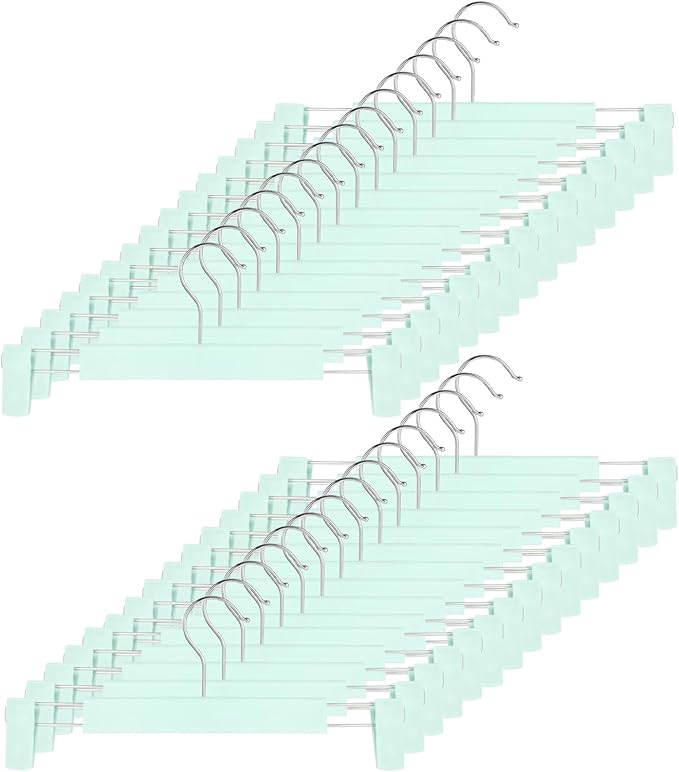 Clothes Pants Hangers, Space-Saving Skirt Holders with 360 ° Swivel Hooks, Adjustable Clips, Trouser Hangers, Clothes Coat Garment Jeans Hangers (30 Pack, Green)