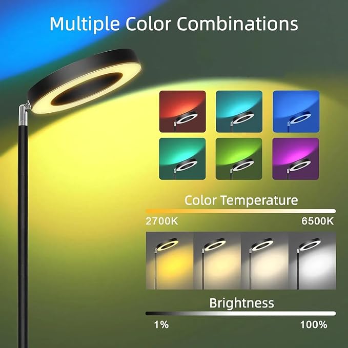 [2025 New]42W Dual-Sided Floor Lamp, RGB Color Changing LED Standing Lamp with Remote, Stepless Dimmabe Warm/Neutral/Cool Floor Light, Modern Torchiere Tall Lamps for Living Room Bedroom Gaming Party