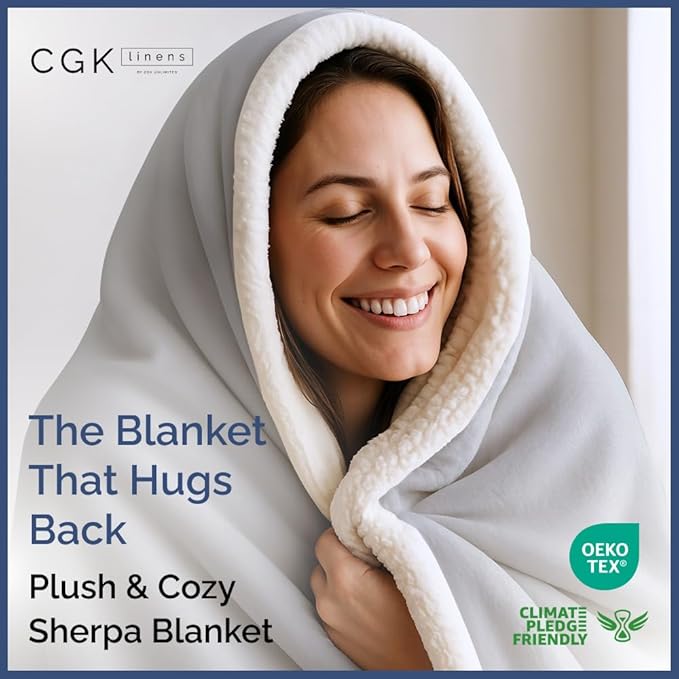 Sherpa Fleece Blanket Throw Size - Reversible Sherpa Fleece Throw Blanket - Super Soft Double Sided for Bed, Sofa, Couch - Thick, Warm, Fuzzy & Plush - Luxurious Bedding for Winter - Grey, 50" x 60"