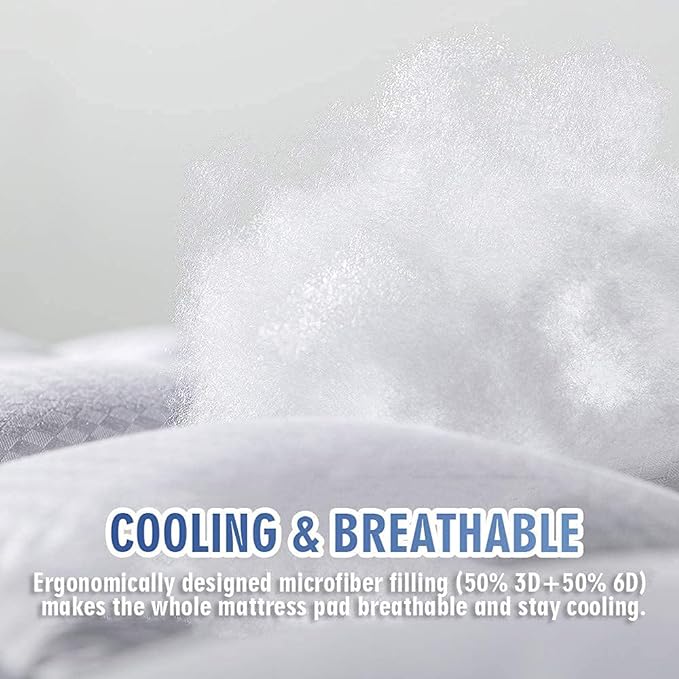 MATBEBY Twin XL Mattress Pad - Cooling Breathable Mattress Topper, Quilted Fitted Mattress Protector, Pillow Top Mattress Cover with 8-21" Deep Pocket, Soft, Machine Washable, White, Twin Extra Long