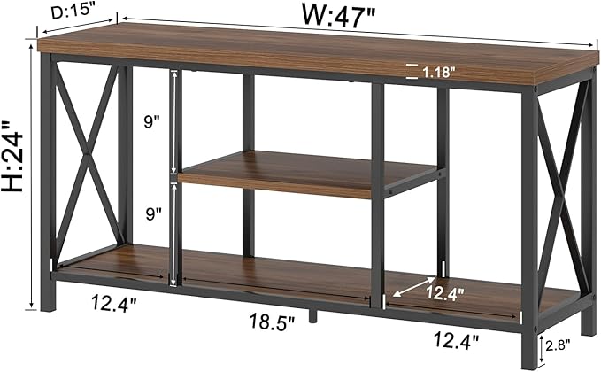 FOLUBAN Modern Entertainment Center for TVs up to 55 Inch, Rustic Wood Television Stands, Industrial TV Console and TV Cabinet for Living Room Bedroom, 47 Inch Rustic Walnut