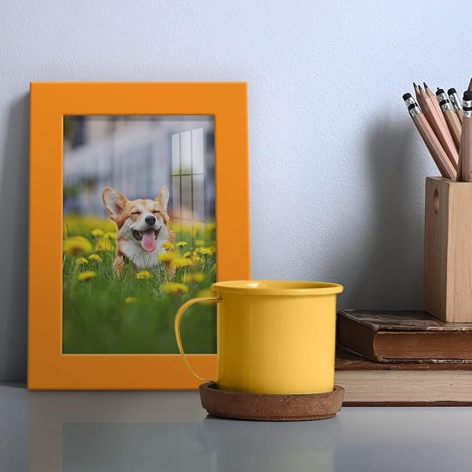 Renditions Gallery 4x6 inch Picture Frame High-end Modern Style, Made of Solid Wood and High Definition Glass Ready for Wall and Tabletop Photo Display, Orange Frame