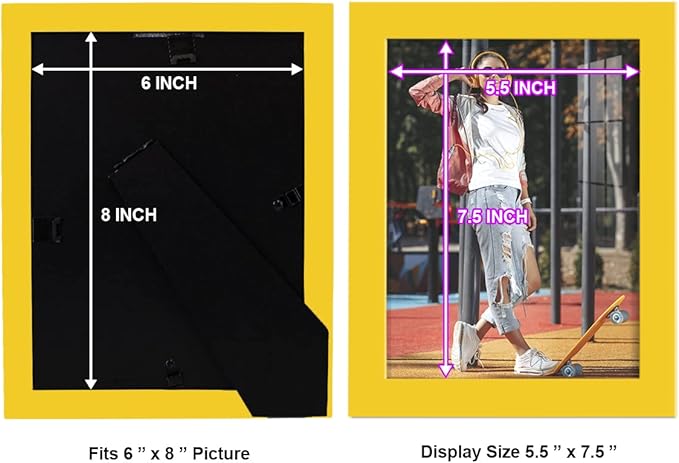 Renditions Gallery 6x8 inch Picture Frame High-end Modern Style, Made of Solid Wood and High Definition Glass Ready for Wall and Tabletop Photo Display, Yellow Frame