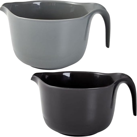 2 Pcs Large Mixing Bowls with Handles, 3.6 qt - Plastic Nesting Bowls for Kitchen, Lightweight Batter Bowls, Easy to Clean, Black & Gray