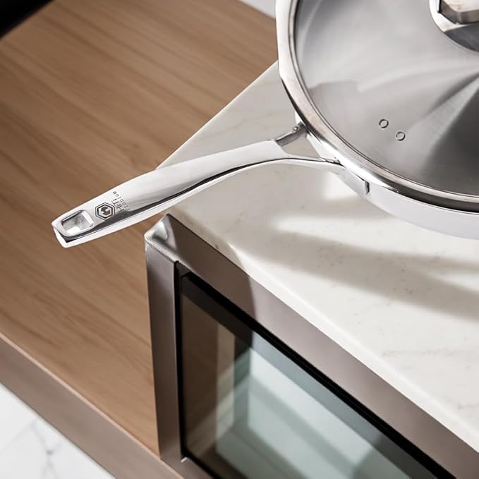 12 Inch Titanium Pan with Glass Lid - 0.5mm Pure Titanium + 1.4mm Aluminum Core | Coating-Free & PFOA-Free | Induction/Gas/Oven Safe to 500°F | Energy-Efficient Even Heating