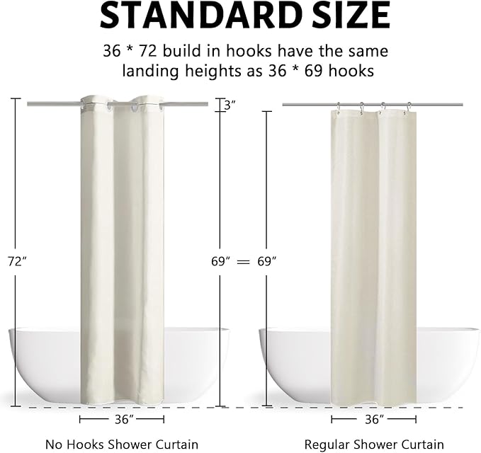 Furlinic No Hook Stall Shower Curtain 36 x 72 Inch,Small Narrow Fabric Waterproof Bathroom Curtain,Modern Hotel Style with 4 Plastic Grommets,Machine Washable,Beige