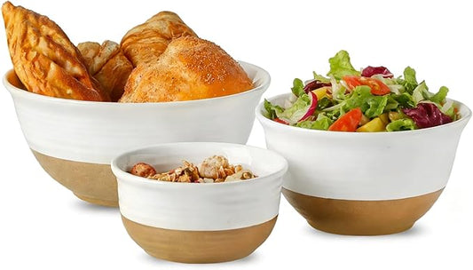 HASENSE Serving Bowls,Ceramic Mixing Bowls, Large Salad Pasta Bowls Set, 2.1/1.0/0.5 Qt for Entertaining, White Nesting Batter Bowls for Prepping Baking, Dishwasher Microwave Safe, Set of 3